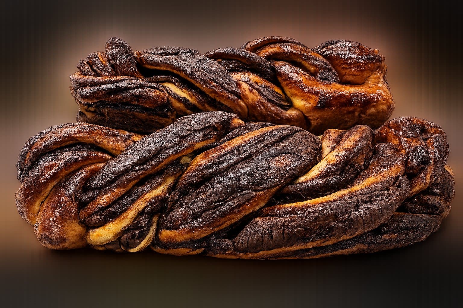 A braided chocolate babka loaf
